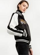 Oasap Black Preppy Style Tiger Embroidery Baseball Jacket