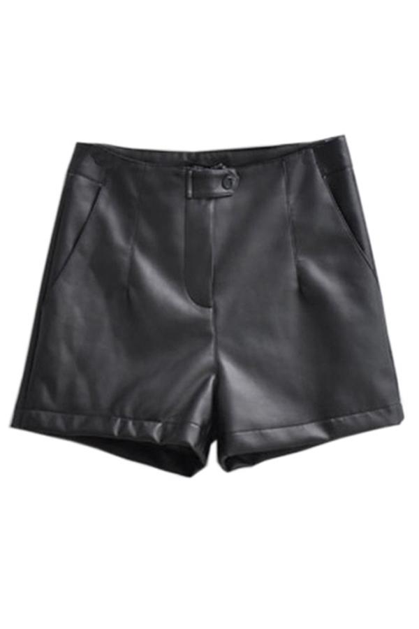 Oasap High Waisted Pu Black Shorts