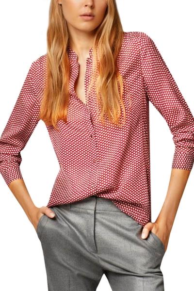 Oasap Women Leaf Print Mandarin Collar Long Sleeve Button Down Shirt