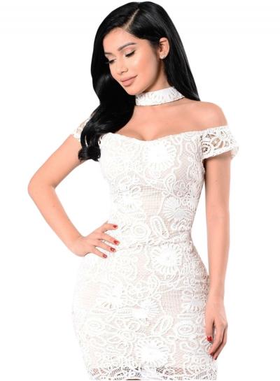 Oasap Short Sleeve Off Shoulder Lace Bodycon Dress