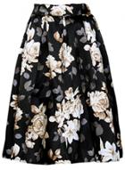 Oasap Women's Vintage Elastic Waist Floral Print Pleated Skirt
