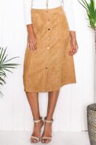 Oasap Camel Faux Suede Button Decoration Midi Skirt