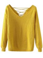 Oasap Women's Solid V Neck Cross Back Pullover Sweater