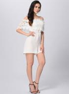 Oasap Lace Panel Off Shoulder Elastic Waist Romper