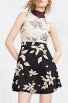 Oasap Color Block Leaf Print Sleeveless A-line Dress