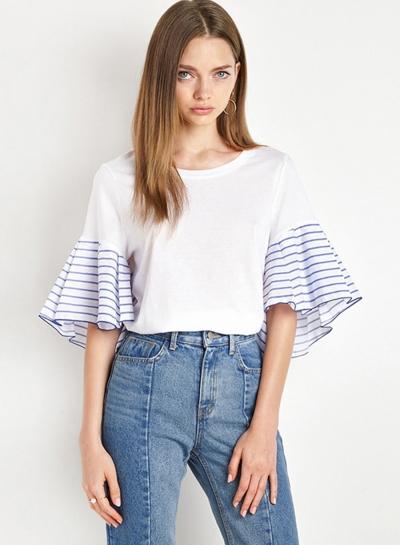 Oasap Round Neck Flounce Sleeve Tops