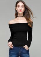 Oasap Off Shoulder Long Sleeve Knitted Skinny Sweater
