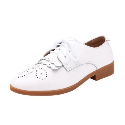 Oasap Cow Split Low Heels Lace Up Solid Color Brogue Shoes