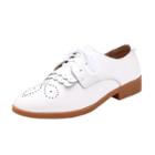Oasap Cow Split Low Heels Lace Up Solid Color Brogue Shoes