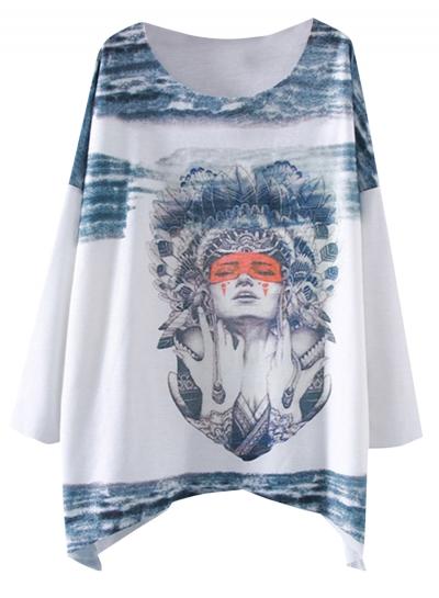 Oasap Women's Vintage Graphic Batwing Sleeve Asymmetric Tee