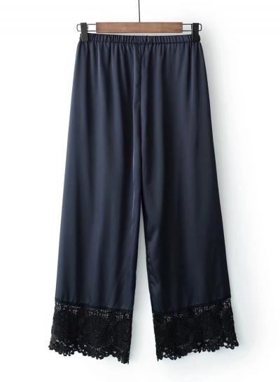 Oasap Elastic Waist Solid Color Lace Hem Pants