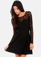 Oasap Women's Lace Dot Print Contrast Long Sleeve Mini Dress