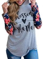 Oasap Floral Sleeve Letter Print Hooded Tee Shirt