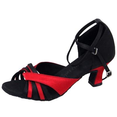 Oasap Color Block Open Toe Block Heels Latin Dance Shoes