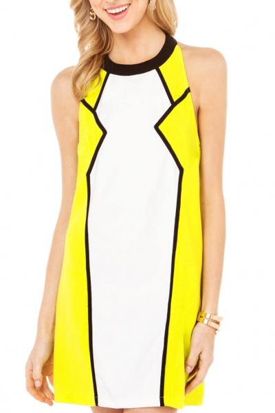 Oasap Fashion Color Block Backless Chiffon Dress