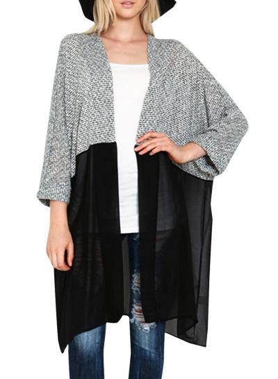 Oasap Women's Color Block Mesh Paneled Open Front Cardigan