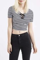 Oasap Color Block Striped Lace-up Front Slim Fit Crop Top
