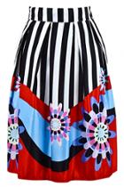 Oasap Chic Floral Stripe Pattern Pleated Skirt
