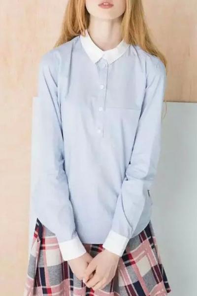 Oasap Color Block Collar Button Down Shirt