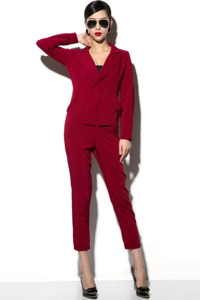 Oasap Slim-fit Solid Burgundy Jumpsuits