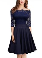 Oasap Slash Neck Half Sleeve Lace A-line Dress