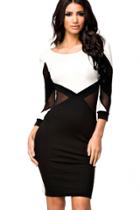 Oasap Black White Mesh Cutout Midi Dress