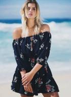 Oasap Off Shoulder Floral Printed Loose Fit Romper