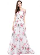 Oasap Women's Chic Floral Graphic Off Shoulder Organza Maxi Dress