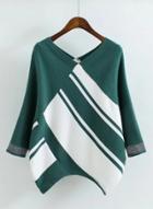 Oasap V Neck Asymmetric Splicing Pullover Sweater