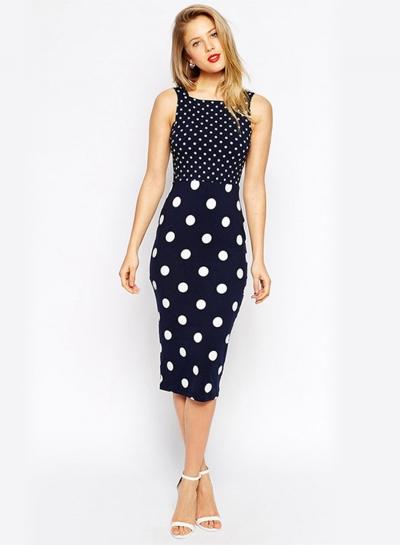 Oasap Sleeveless Backless Polka Dots Slim Fit Dress