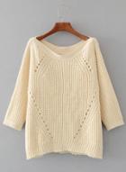 Oasap Slash Neck 3/4 Sleeve Hollow Out Pullover Sweater
