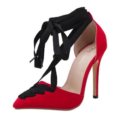 Oasap Color Block Hollow Out Lace Up Pumps