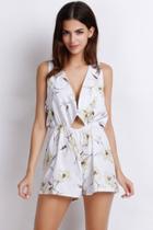 Oasap Gorgeous Floral Print Sleeveless Cross Back Cutout Woman Rompers