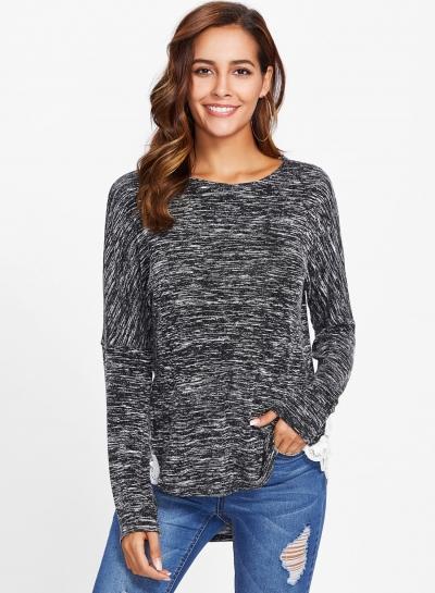 Oasap Round Neck Batwing Sleeve Lace Splicing Tee Shirt