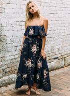 Oasap Strapless Floral Print Elastic Waist Dress