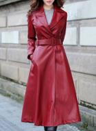 Oasap Pu Solid Color Trench Coat With Belt