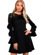 Oasap Fashion Lace Panel Ruffle A-line Party Dress