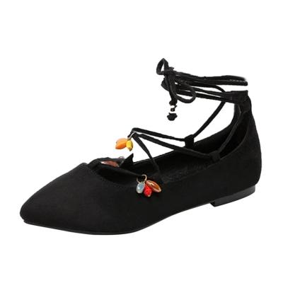 Oasap Pointed Toe Lace Up Flat Beaded Shoes