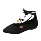 Oasap Pointed Toe Lace Up Flat Beaded Shoes