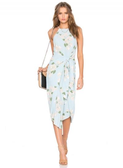 Oasap Sleeveless Floral Printed Tie Front Midi Dress