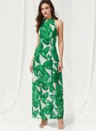 Oasap Halter Off Shoulder Sleeveless Green Leaf Maxi Dress
