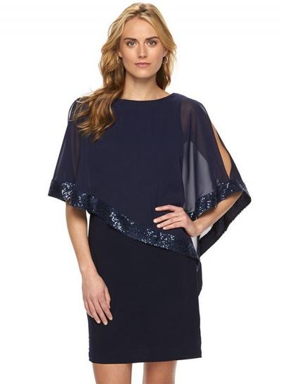 Oasap Round Neck Solid Color Three Quarter Length Sleeve Dress