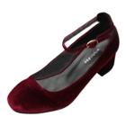 Oasap Round Toe Ankle Strap Block Heels Suede Pumps