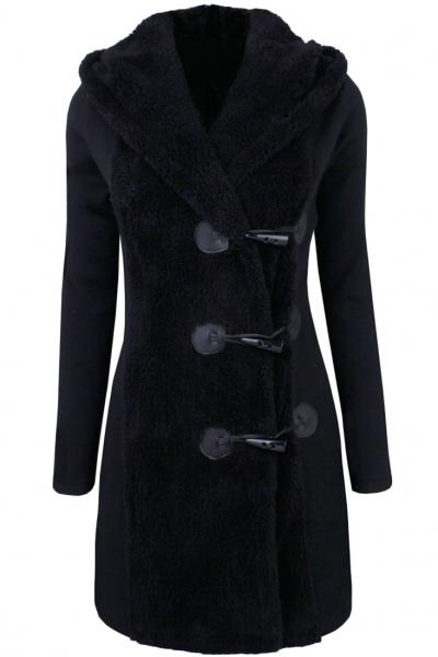 Oasap Classic Turn Down Collar Toggle-front Hooded Coat
