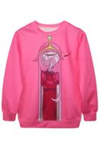 Oasap Pink Tubed Monster Pattern Sweatshirt