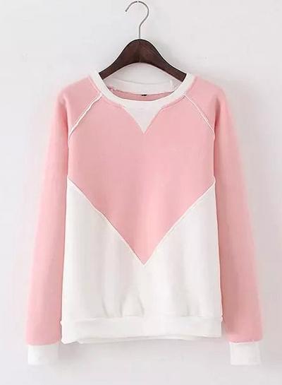Oasap Round Neck Long Sleeve Color Block Sweatshirt