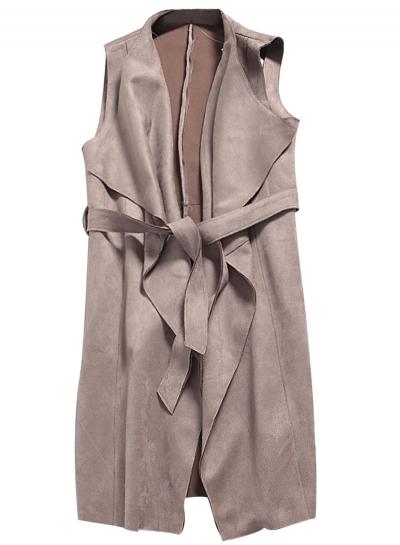 Oasap Women's Faux Suede Shawl Tie Waist Vest