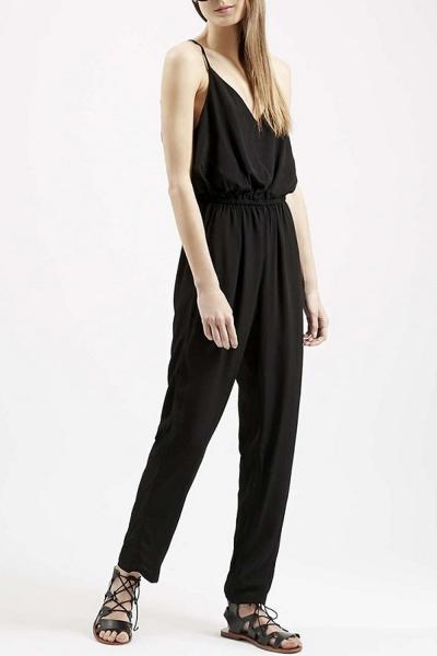 Oasap Black Spaghetti Strap V Neck Backless Jumpsuit