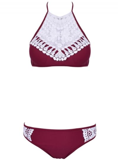Oasap Fashion High Neck Crochet Top Bikini Set Swimwear