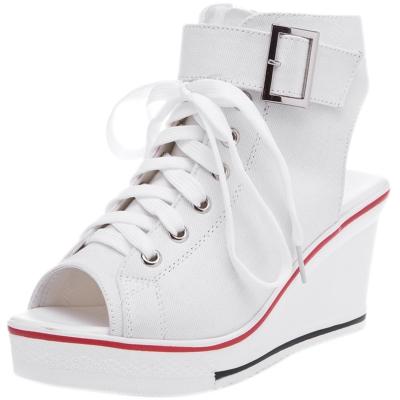 Oasap Women's High Top Peep Toe Lace-up Wedge Heels Shoes